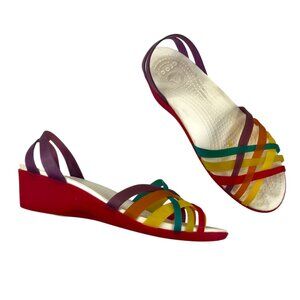 Crocs Isabella Huarache Rainbow Mini Wedge Sandals 8 womens